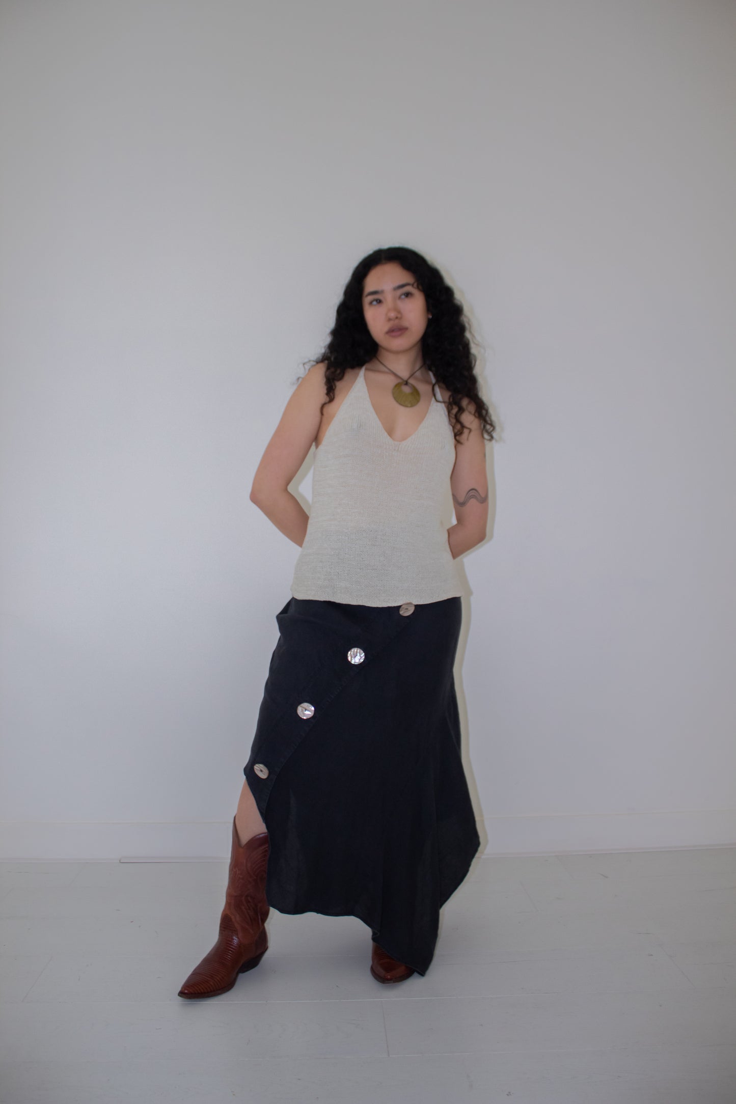 Linen Button Skirt