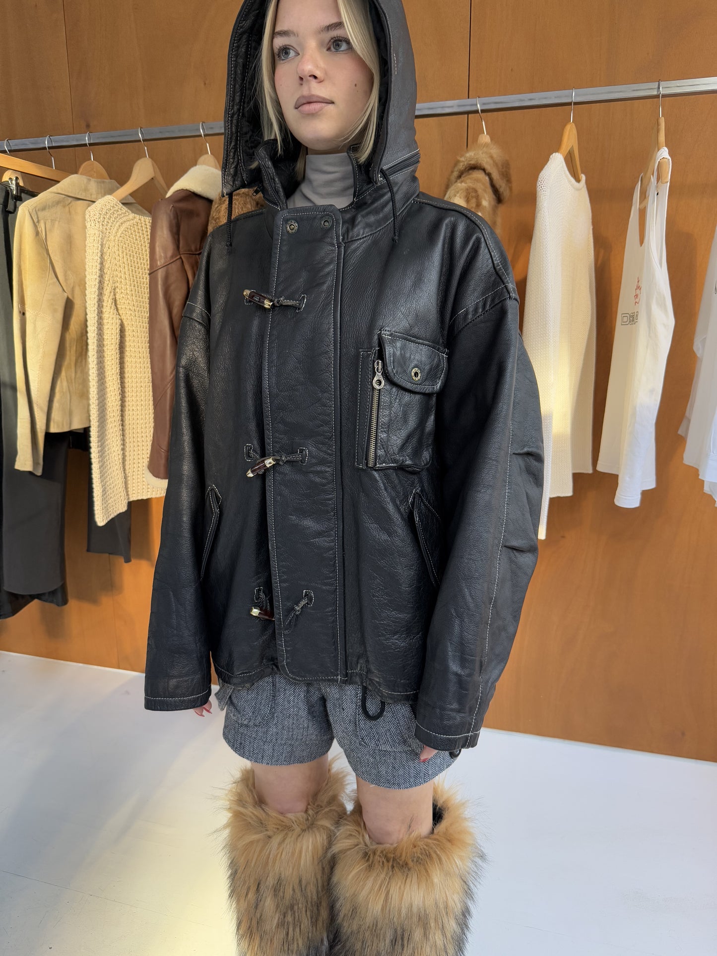 Hooded Leather Jacket