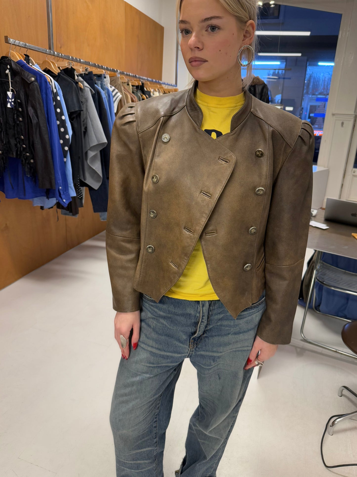 Double Breasted Leather Jacket
