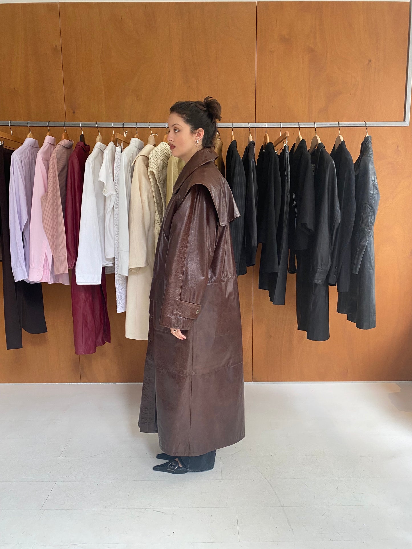 Brown Patent Detachable Leather Coat