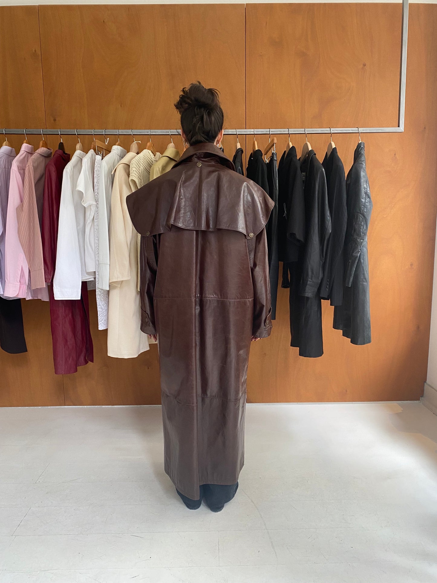 Brown Patent Detachable Leather Coat