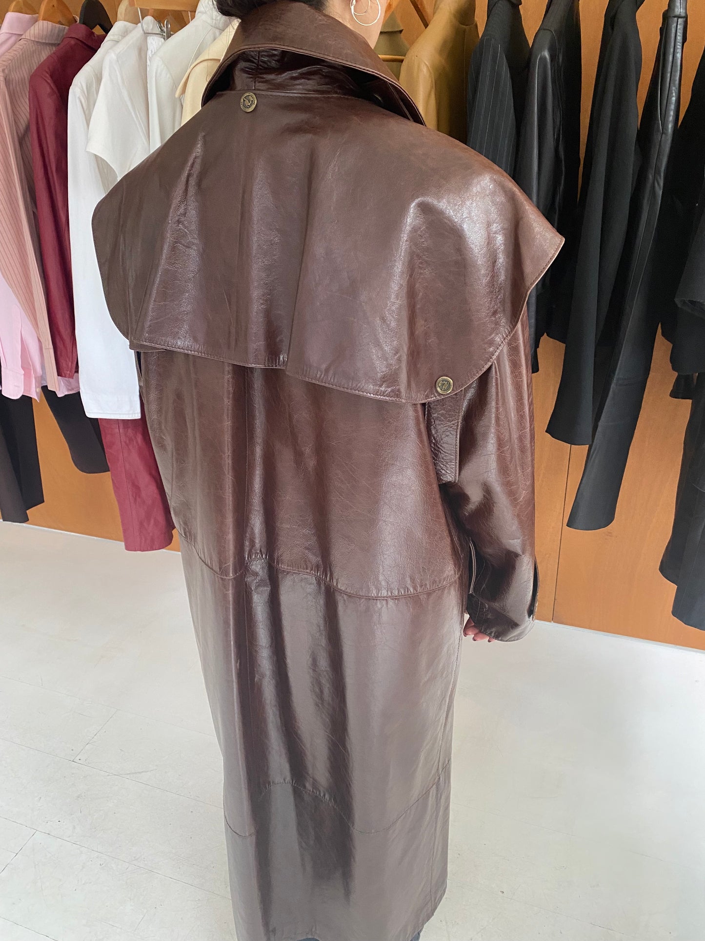 Brown Patent Detachable Leather Coat
