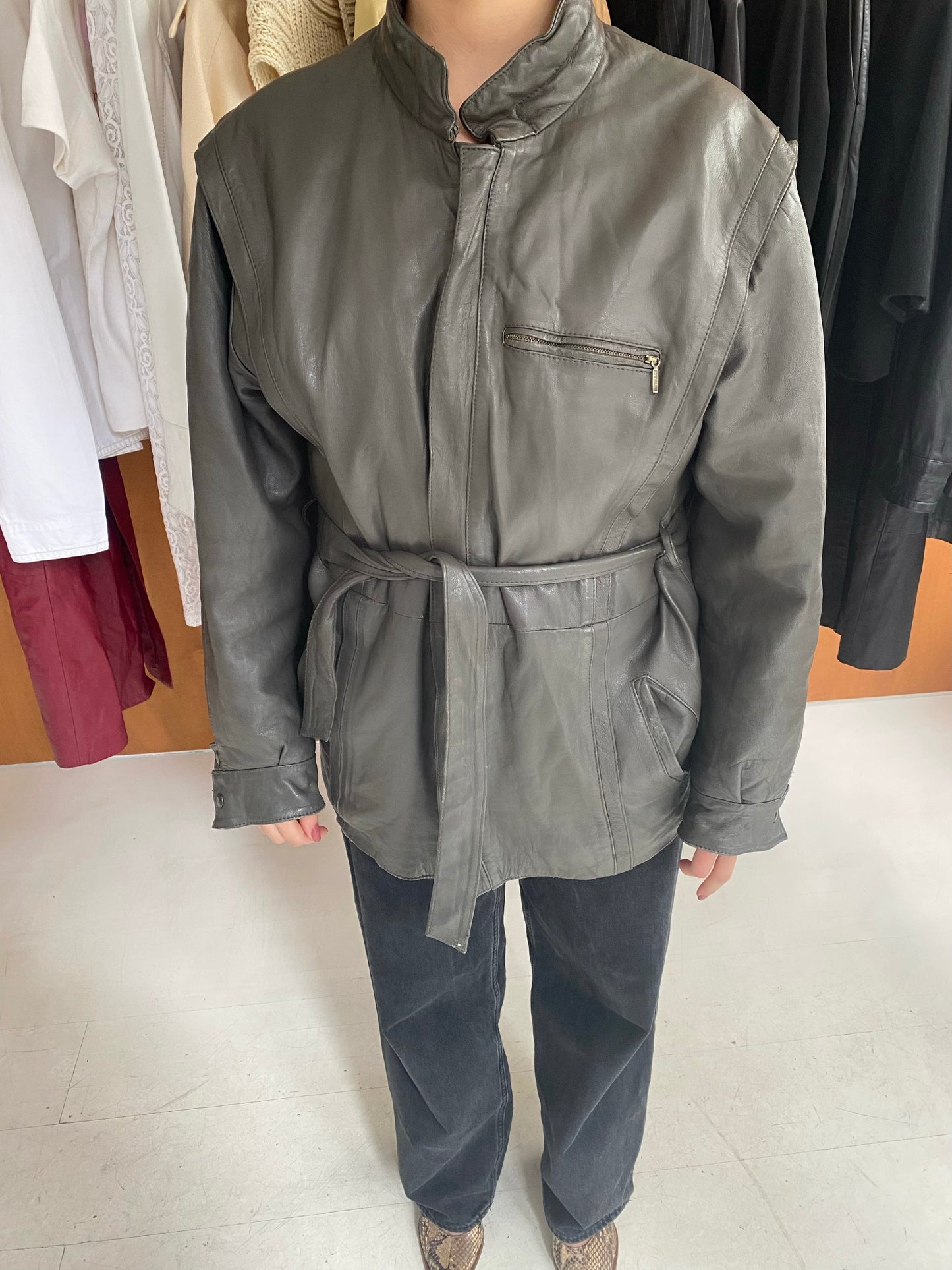 Grey Leather Jacket