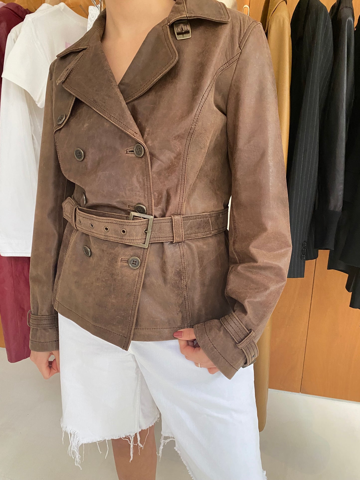 Brown Leather Blazer Jacket