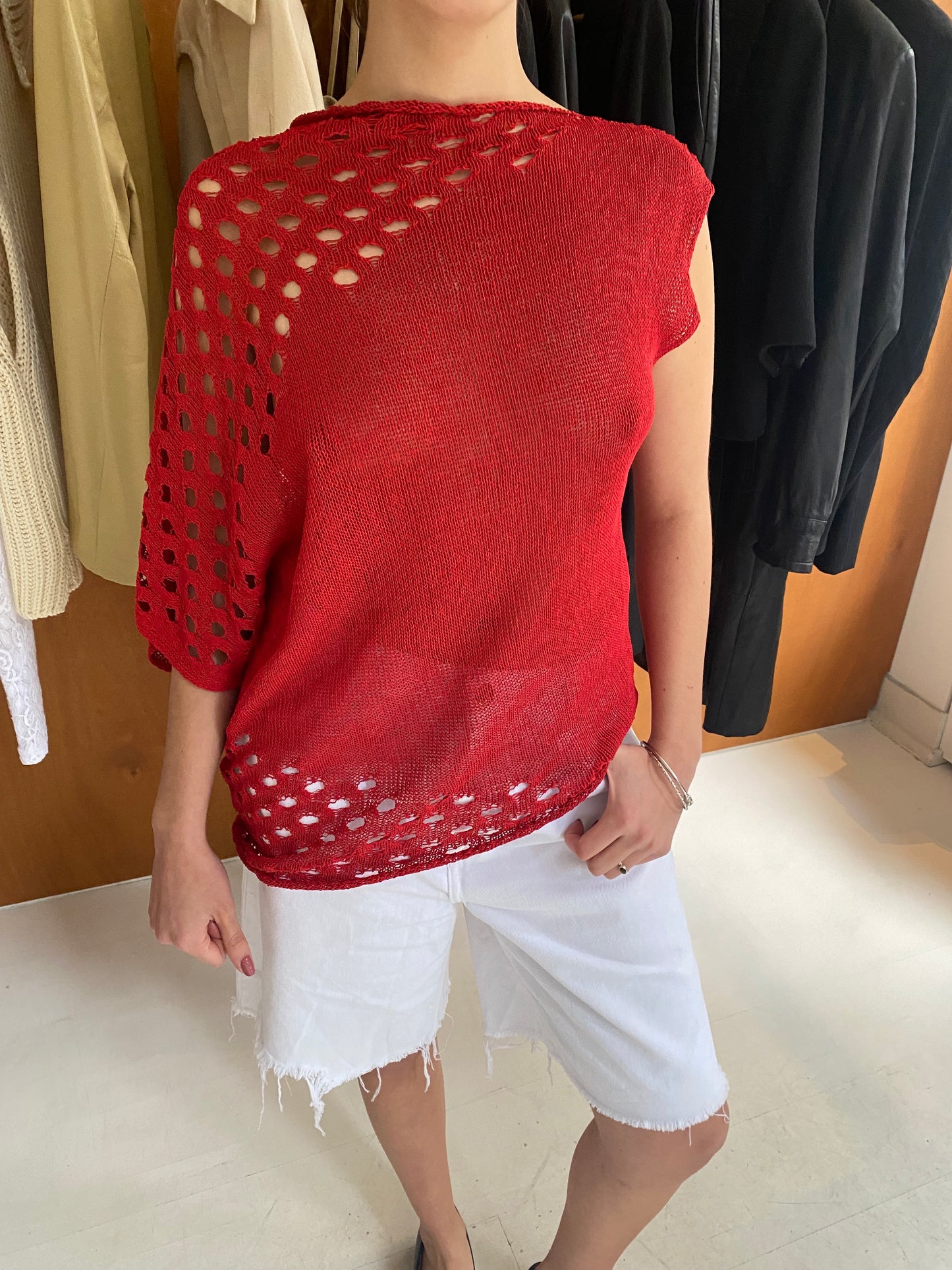 Red Asymmetrical Knitted Top