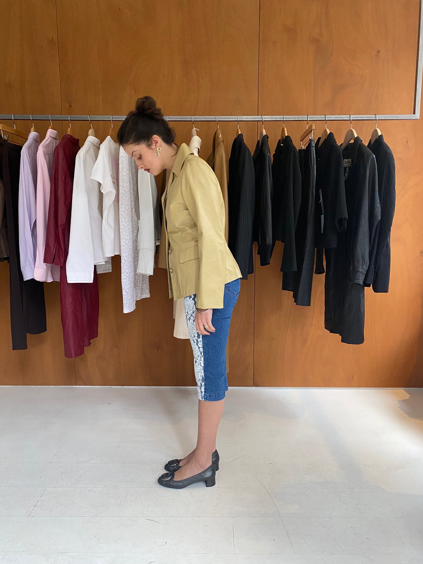 Beige Leather Blazer Jacket