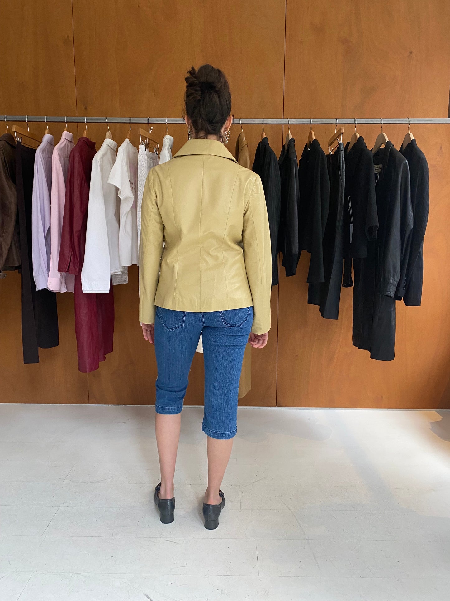 Beige Leather Blazer Jacket
