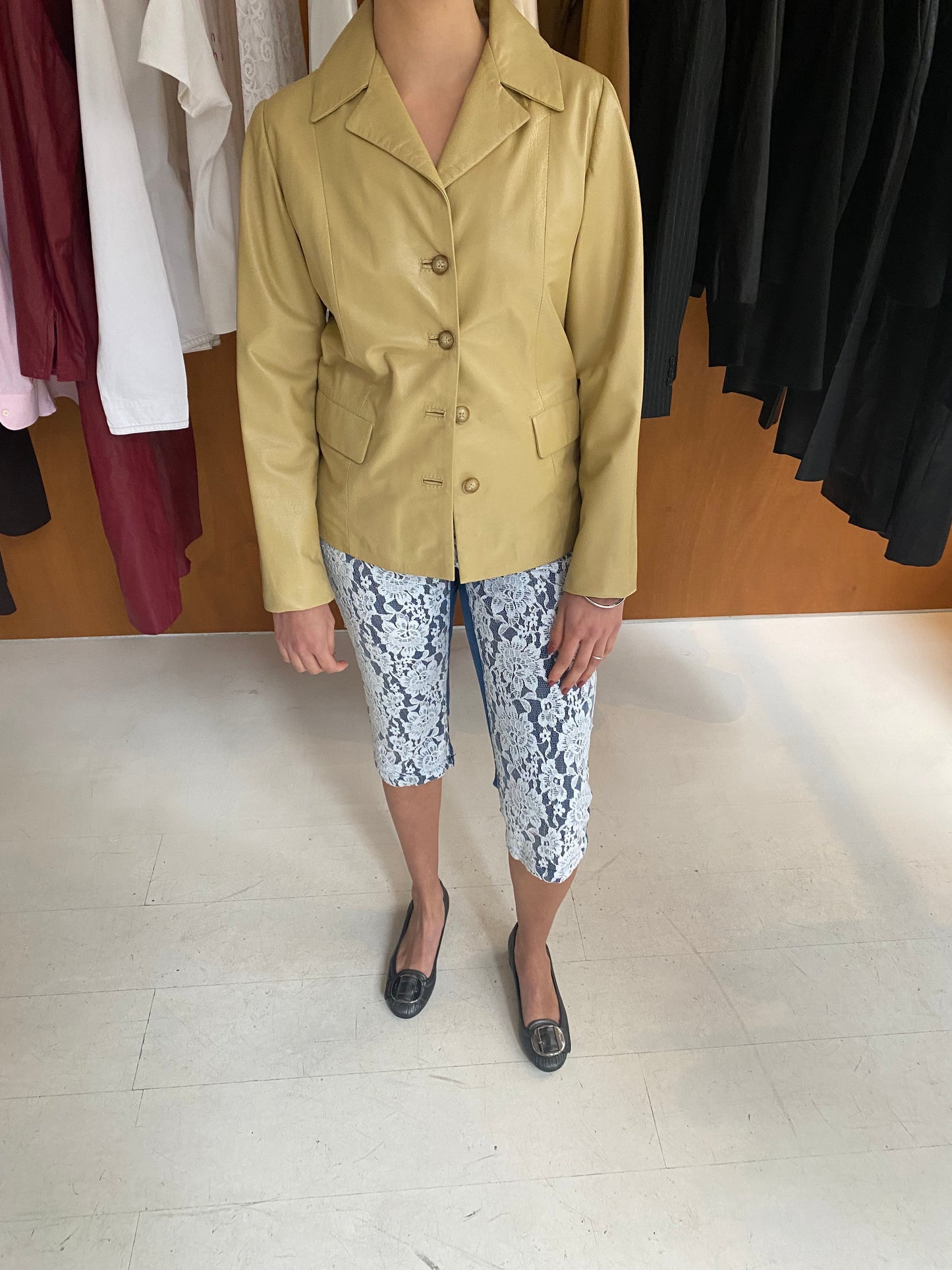 Beige Leather Blazer Jacket