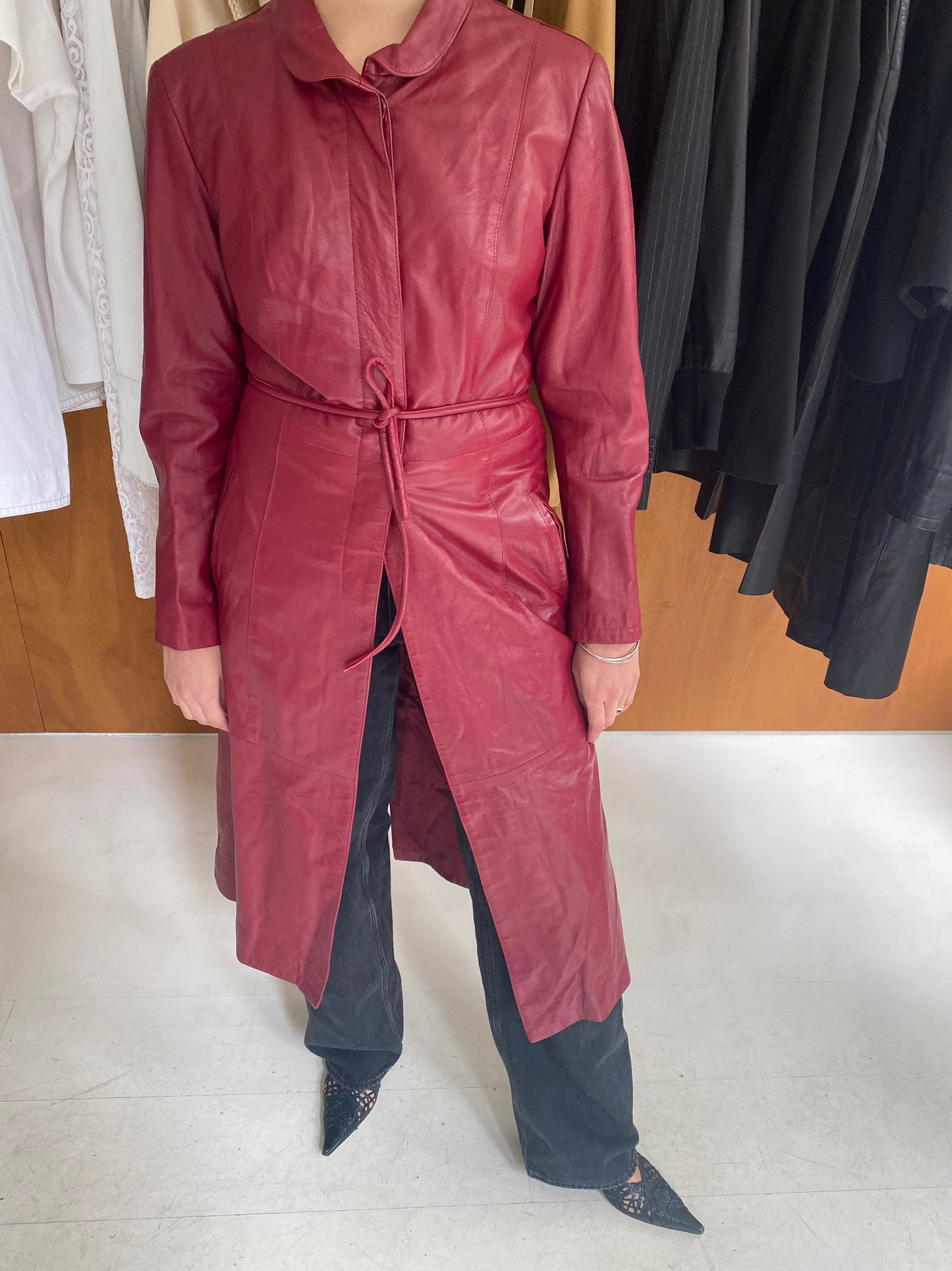 Long Red Leather Coat