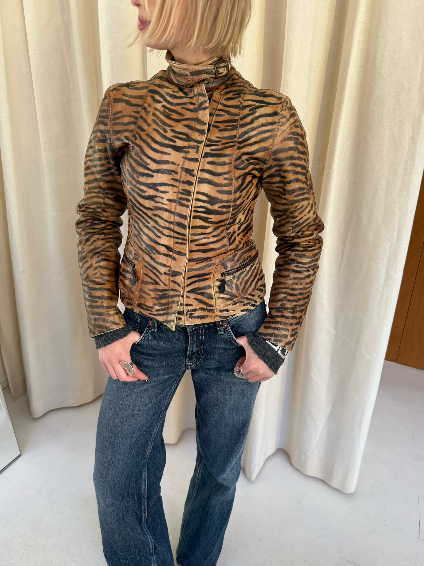 Tiger Print Leather Jacket