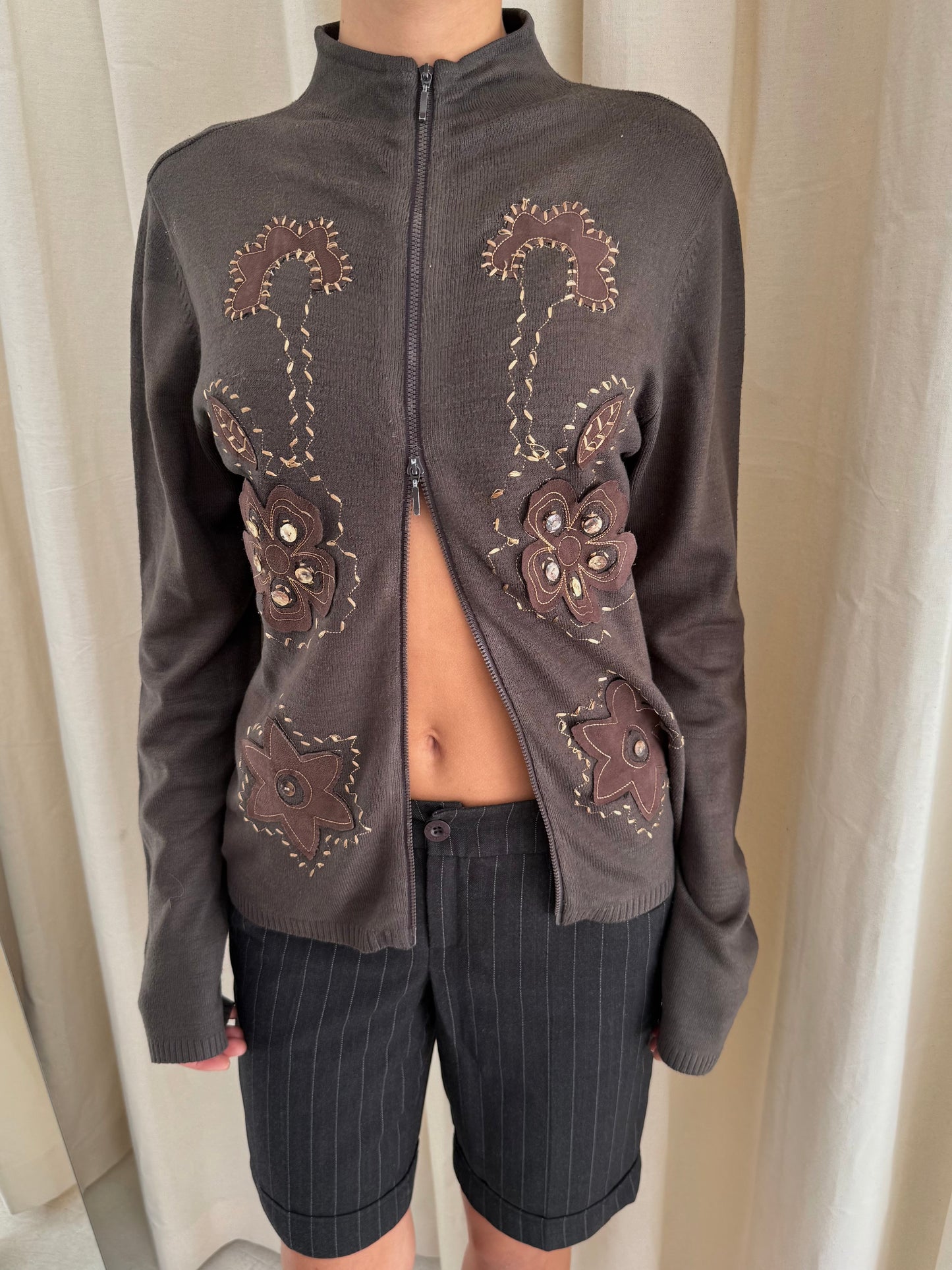 Flower Zip Sweater