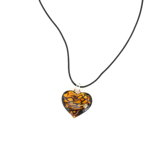 Brown Striped Heart Necklace
