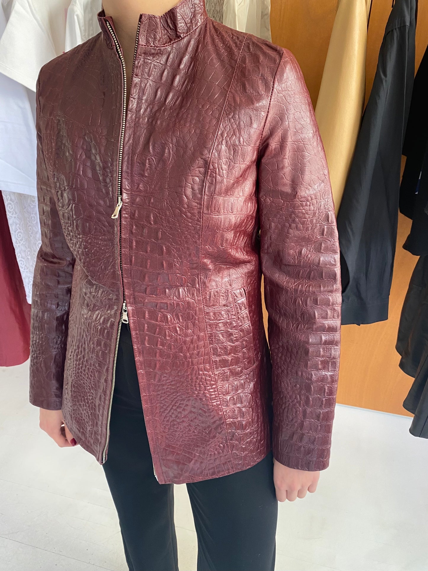 Red Leather Croco Jacket