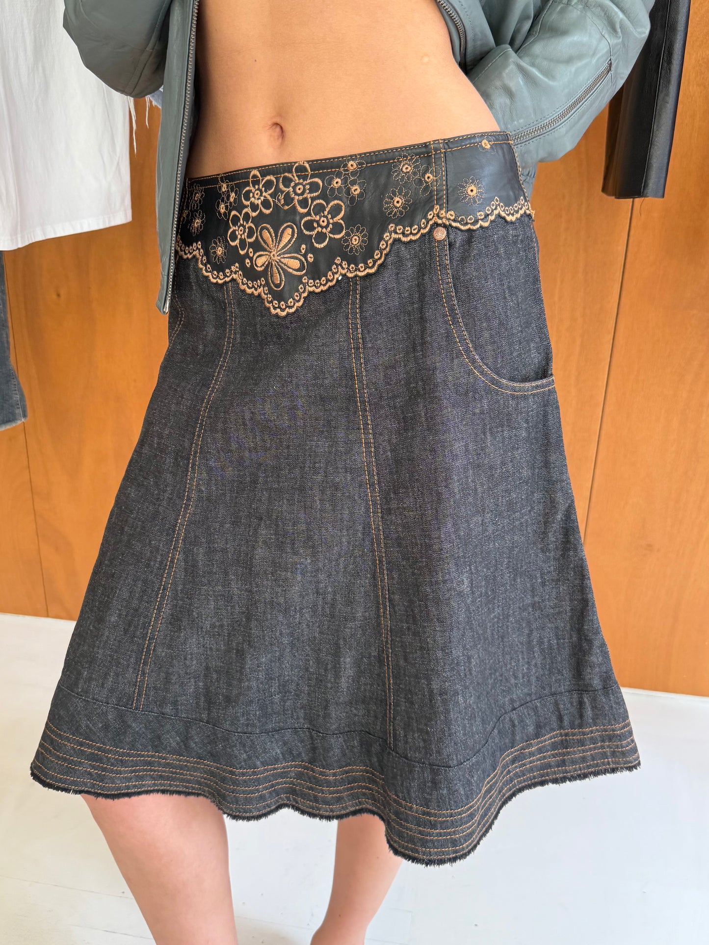 Kenzo Denim & Leather Skirt