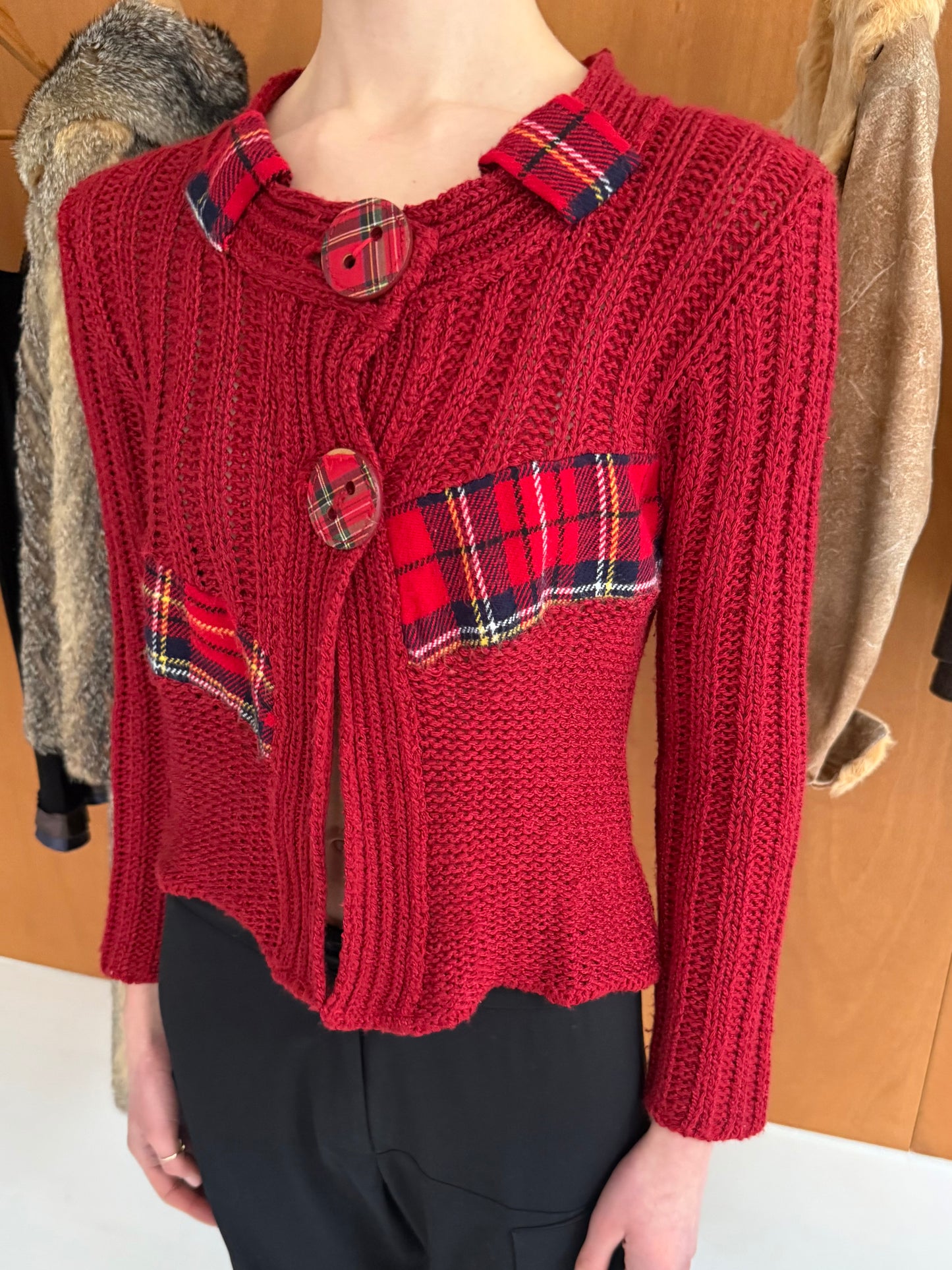 Knit Plaid Cardigan