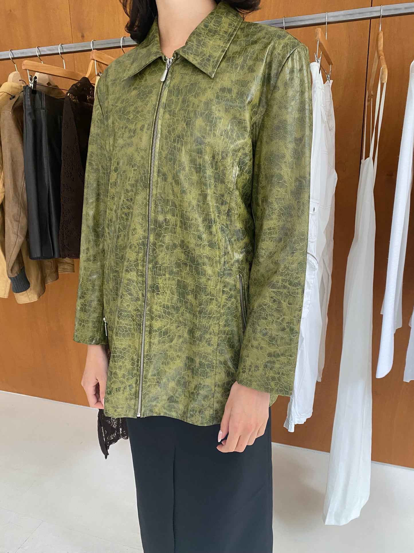 Green Crocodile Faux Leather Jacket