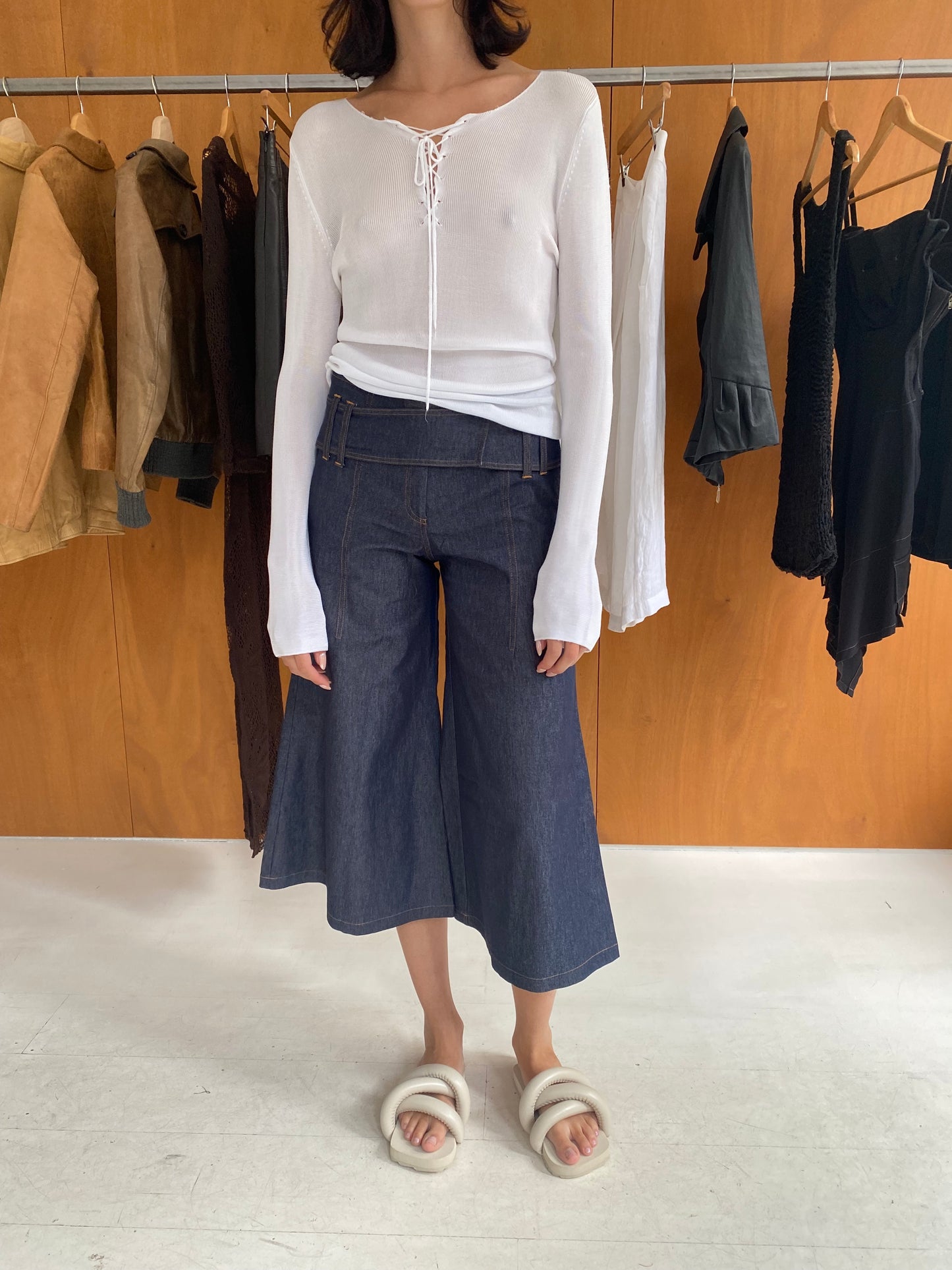 Wide Leg 3/4 Denim Trousers